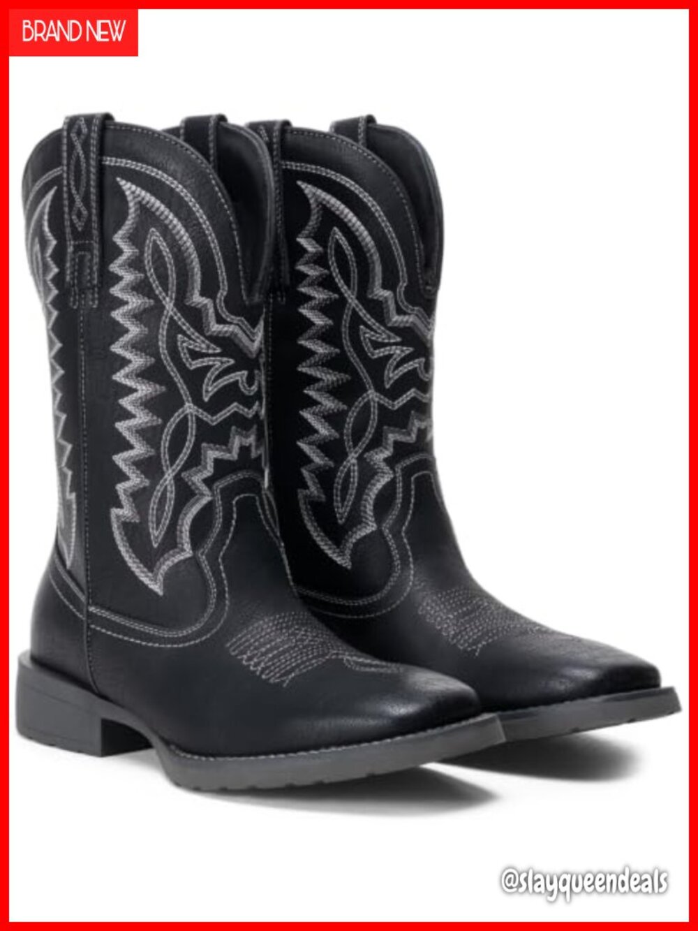 Mens Cowboy Boots Pull On Square Toe Western Boots